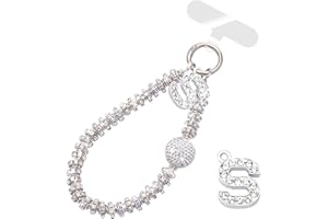 VirgoCCY Letter Diamond Phone Charm With Phone Tether Tab, Luxury Bling Diamond Glitter Wrist Strap, Hanging Accessory Anti-loss Phone Lanyard Gifts for Women Girls-S