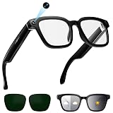 AI Smart Glasses with Camera, 1080P Video Recording Glasses, 8MP Camera Glasses, Real Time Translation, ChatGPT AI Voice Assistant, Open-Ear Audio,Sunglasses with Color-Changing Clear and Green Lenses