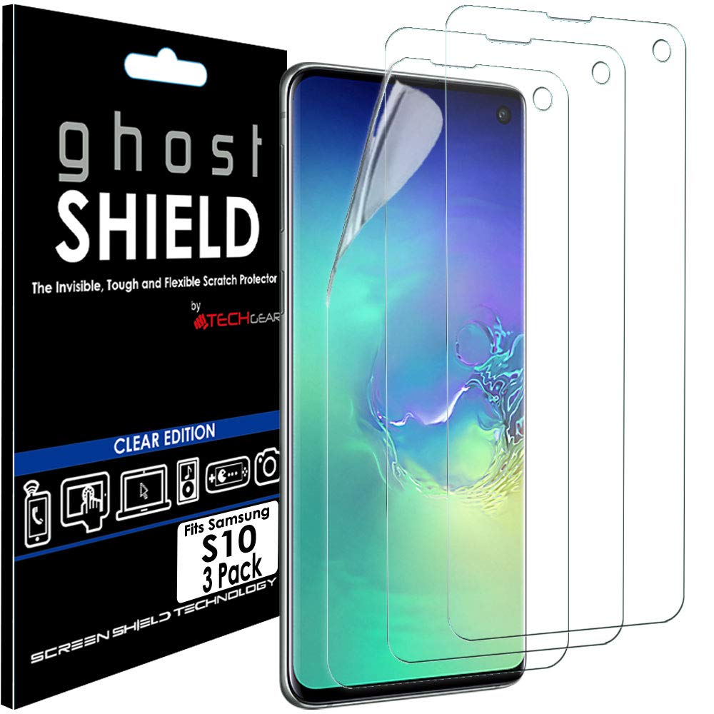 TECHGEAR [Pack of 3] Screen Protectors fit Samsung Galaxy S10 [ghostSHIELD Edition] Reinforced TPU film Screen Protector Guard Covers [FULL Screen Coverage] Curved Screen Area (NOT for S10e, S10+)