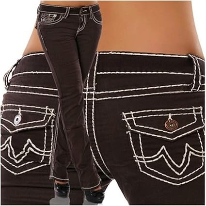 Yquc Woman Skinny Pockets Denim Ladies Pencil High Waist Blue Jeans Women Pants Female Trousers Skinny Color Brown Size 5xl Amazon Co Uk Kitchen Home