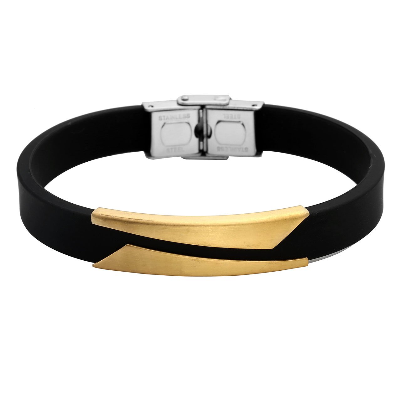 PiercingJ Paare Armband Set 2x Edelstahl Gummi Kautschuk Geometrie Armband Armreifen Manschette für Herren Damen Punk Biker mit 1x Geschenk-box, silber/gold/schwarz