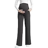 CFRTMTBB Maternity Pants Over The Belly Wide Leg Yoga Dress Work Pregnancy Pants Stretchy Casual Loose Trousers with Pockets
