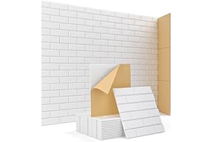KUCHOOW Acoustic Wall Panels, Brick Pattern Peel and Stick Sound Absorbing Panel for Ceiling, Door, Pared, 12 Pack 12"x12"x0.4", White Decorative Self Adhesive Wall Tiles for Recording Studio, Room