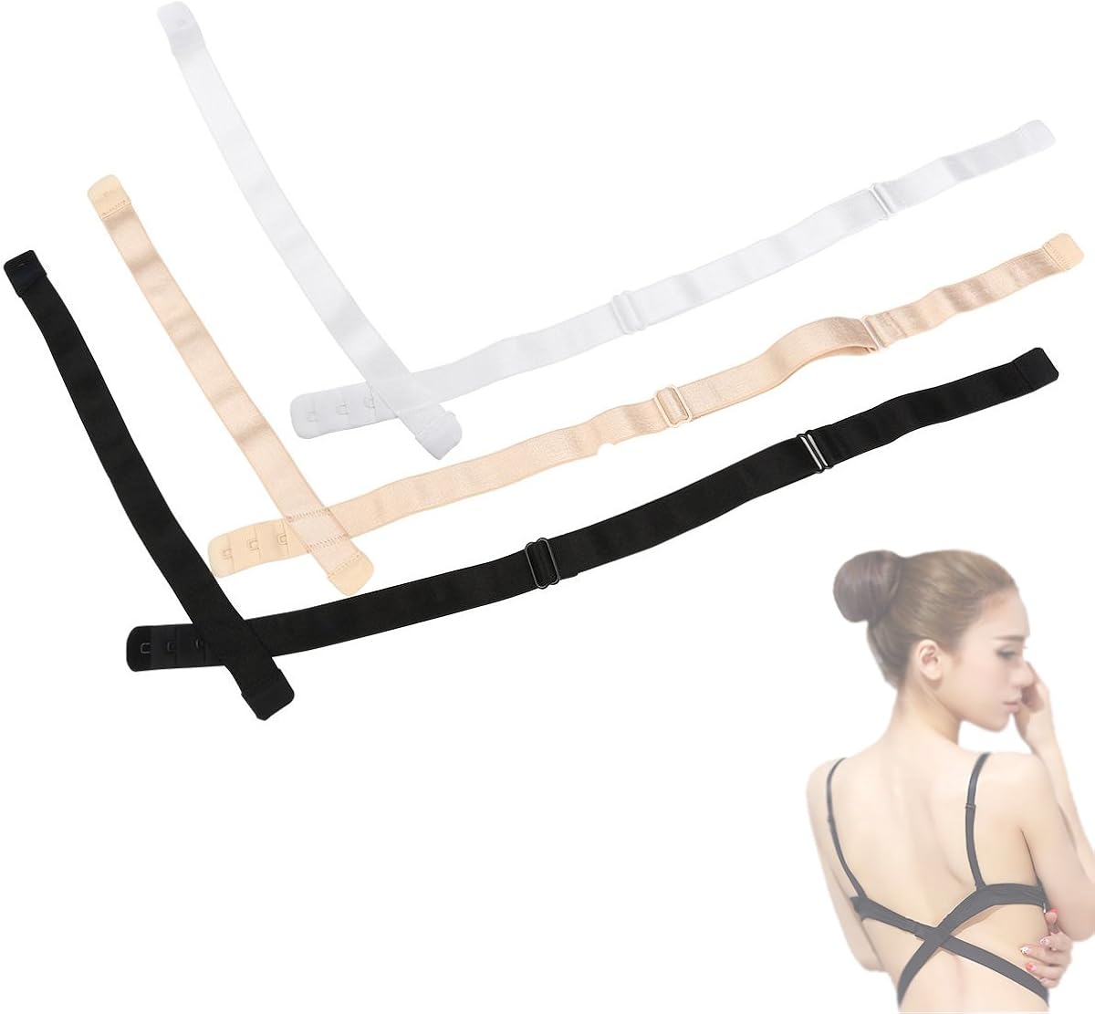 Bestgle Women's Low Back Bra Converter Straps, Pack of 3 Nude Back