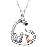 SELKAT Cat Necklace 925 Sterling Silver Cat Pendant Necklace Cute Animal Jewelry Gift for Women Mother Grandma