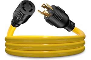 LAZMUMI 30 Amp 15FT Generator Extension Cord 4 Prong 125/250V Up to 7500W, NEMA L14-30P to L14-30R, 10 Gauge SJTW Generator Power Locking Cord for Manual Transfer Switch and Portable Generators