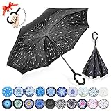 ZOMAKE Double Layer Inverted Umbrella Cars Reverse Umbrella, UV Protection Windproof Large Straight Umbrella for Car Rain Outdoor With C-Shaped Handle (Rainy Day)