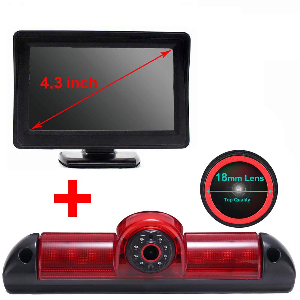 4.3'' Inch TFT LCD Color Auto Monitor +【Special Red Lens】1280x720 Pixel 1000 TV Lines Parking Camera HD Rear View Backup Camera for Fiat Ducato X250 X290/Peugeot Boxter/Citroen Jumper Transporter Van