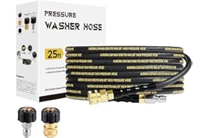 AURORA CAR Pressure Washer Hose 25FT with 3/8 Inch Quick Connect, Kink Resistant High Tensile Wire Braided, with 2 pcs M22 14mm Adapter Set, 4200 PSI Power Washer Hose