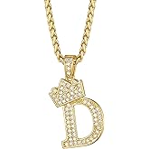 Richsteel Initial Necklace for Men A-Z 18K Gold Plated Crown Shiny Cubic Zirconia Monogram Pendant for Women Fashion Jewelry
