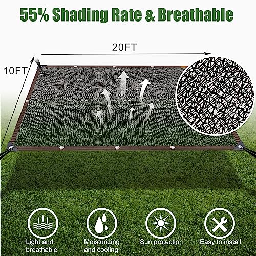 Garden Shade Cloth, 20 x 10 Ft 55% Plant Shade Cloth for Greenhouse Plants Outdoor, Remiawy Sun Shade Cover Sunblock Net Black Mesh Tarp Fabric with Grommets for Patio Pergola Canopy Chicken Coop