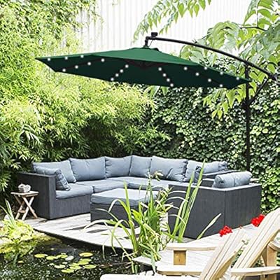 Amazon Com Abccanopy 10 Ft Solar Powered Led Patio Outdoor Umbrella Hanging Umbrella Cantilever Umbrella Offset Umbrella Easy Open Lift 360 Degree Rotation With 32 Led Lights Forest Green Garden Outdoor