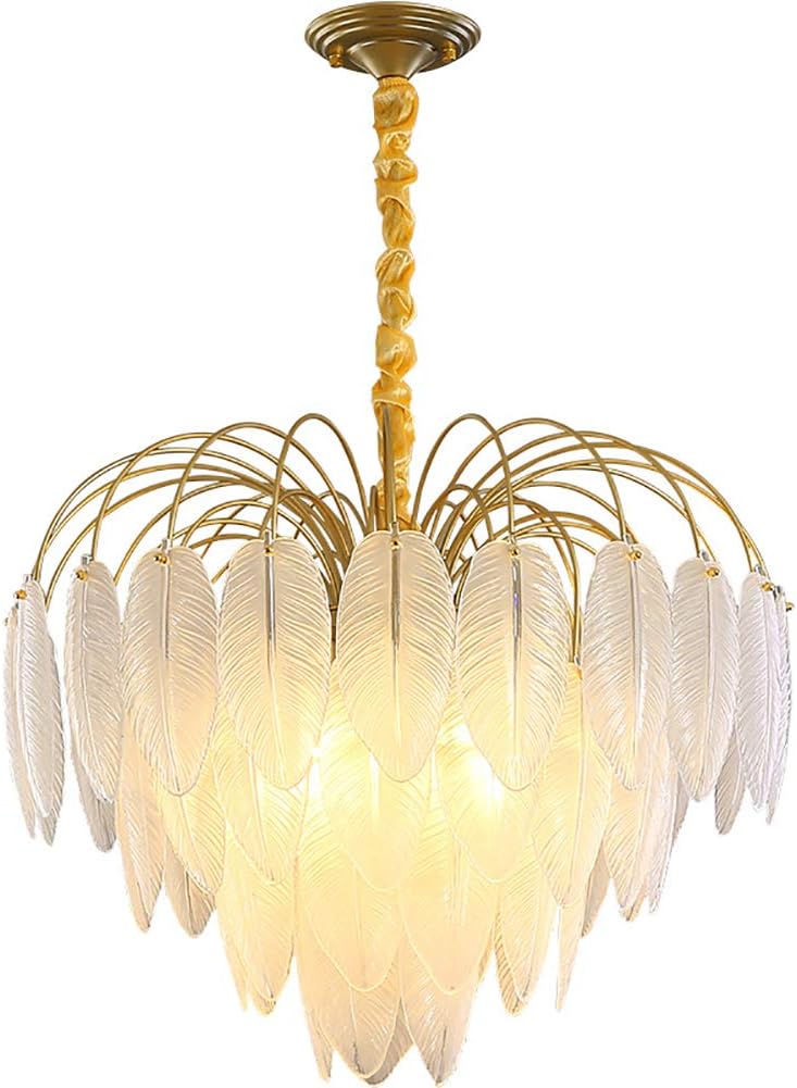 FY Feather Crystal Glass Chandelier, Droplets Lamp Shade,Living Room