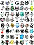 PJewelry (20 Beads Mix) Pack of Assorted Silver Charms, Crystal Bead Charms, Glass Beads and Spacers