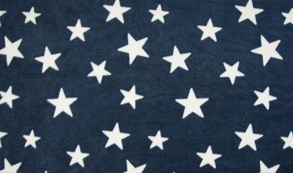 Luxury Super Soft Coral Cuddle Fleece Fabric Material - Navy Stars, 1Mtr 150cmx100cm
