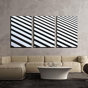 3 Piece Canvas Wall Art - Abstract Design of Black and White Stripe - Modern Home Art Stretched and Framed Ready to Hang - 16"x24"x3 Panels