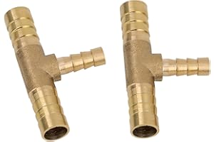 Pysrych Brass Hose Barb Fitting Reducing Tee 3/8" Barbed x 1/4" Barbed x 3/8" Barbed Reducer T-fitting 2pcs