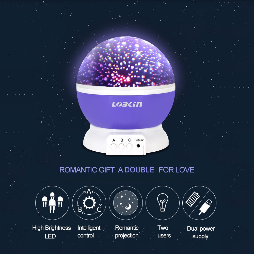 eCandy Constellation Night Light Projector Lamp, 360 Degree Rotating, 3 Mode Romantic Cosmos Star Sky Moon Bedroom Light for Children/Baby Bedroom/Christmas Gifts, Purple