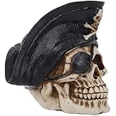ChezMax Funnuf Realistic Human Skull Resin Statue Head Skeleton Ghost Whisper Graveyard of Craniums Figurine Sculpture, Skull with Pirate, 5.5 Inch1
