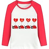 DDSOL Toddler Little Girl Valentine Day Shirt Love Heart Ladybug Tshirt Red White Raglan Long Sleeve Kid Tee Top