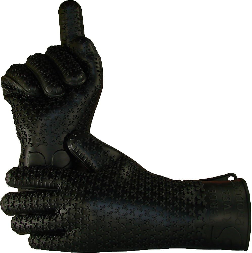 VRP Heat Resistant Silicone BBQ Gloves – Best Protective Insulated Oven, Grill, Baking, Smoker or Cooking Gloves – Black - XL - Replace Your Potholder and Mitts - Five Fingered Waterproof Grip - 2 Sizes!
