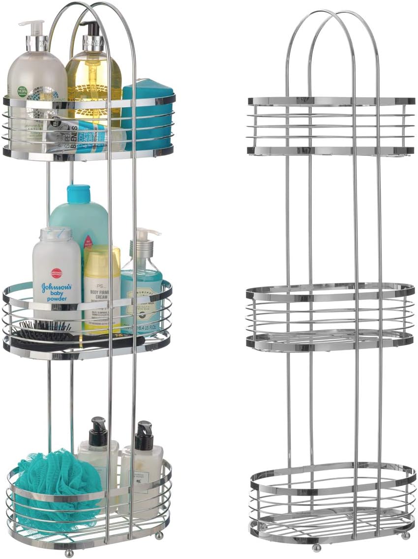 Livivo 3 Tier Free Floor Standing Organiser Chrome Shower Oval Cubicle Toiletry Tidy Bathroom Caddy Storage Shelves Rack Amazon Co Uk Kitchen Home