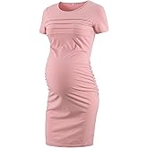VmSlyii Summer Short Sleeve Maternity Dress Ruched Side Bodycon Causal Baby Shower Dresses