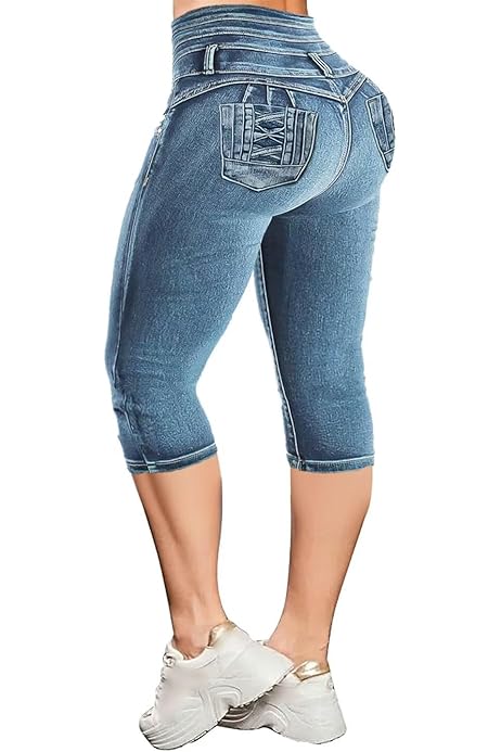 Denim Capri Jeans Stretch Denim Leggings Hybrid Company Pants