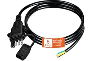 Gubrdfrsod 18AWG 5FT 4 Pin Trailer Connector Pure Copper 4 Pin Trailer Wiring Harness Jacketed Cable Heavy Duty Male Extension Wiring Harness 4 Wire 4-Flat Connector 4 Way Flat Plug with Dust Cover