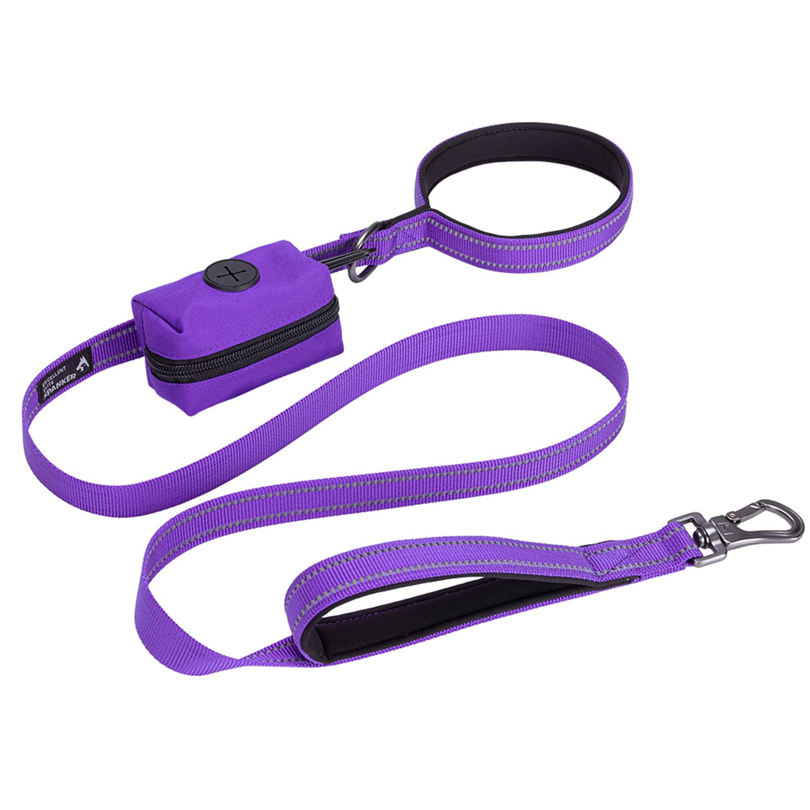 EXCELLENT ELITE SPANKER Reflective Nylon Dog Training Leash Strong Durable Dog Leash 5 Feet Long 1" Wide with Poop Bag Holder for Small and Medium Dog（Purple）