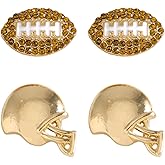 2Pcs Glitter Sports Earrings Stud For Women Rhinestone Baseball Football Basketball Rubby Earrings Funny Sports Fans Lover Gifts TOUCH Helmet Sport Ball Stud Jewelry