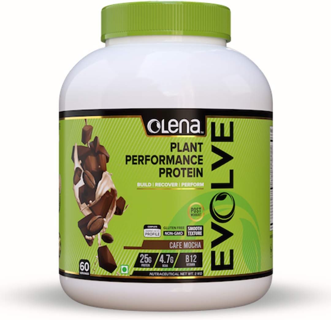 PLIX Olena EVOLVE 25G Vegan Performance Plant Protein (Cafe Mocha (Natural Flavour), Digestive Enzymes, Recovery Antioxidants, No Sugar Added, 60 Servings-Pack of 2 (1 Kg each), Brown