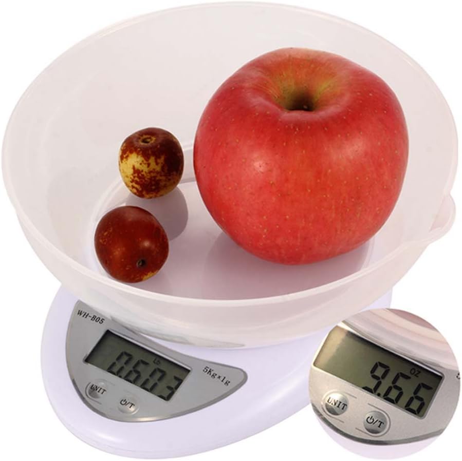 Portable Electronic Scale, Kitchen Scale 11Lb/5Kg Plastic Food Scale White