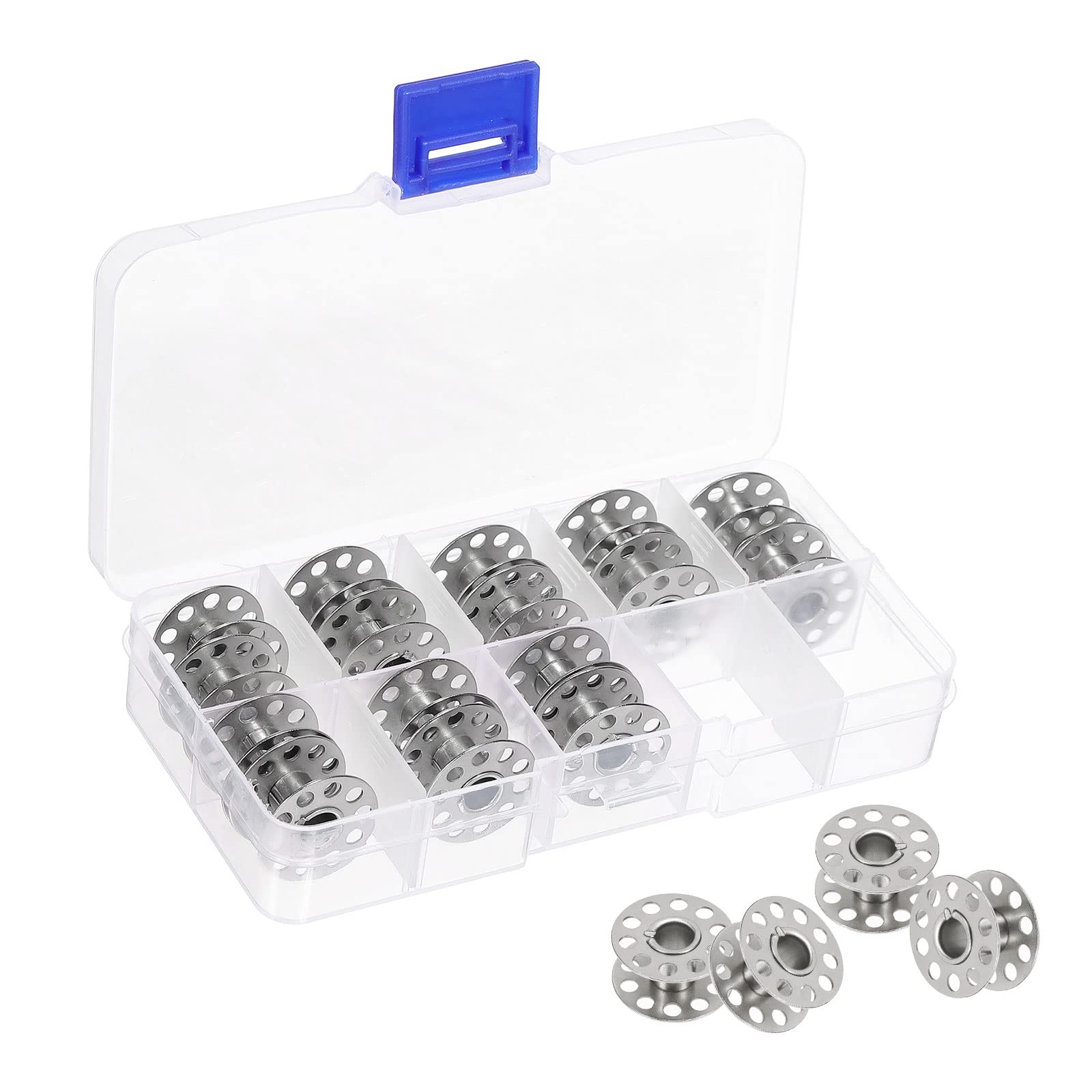 PATIKIL Metal Bobbins for Sewing Machine with Case Embroidery, 20 Pack Silver