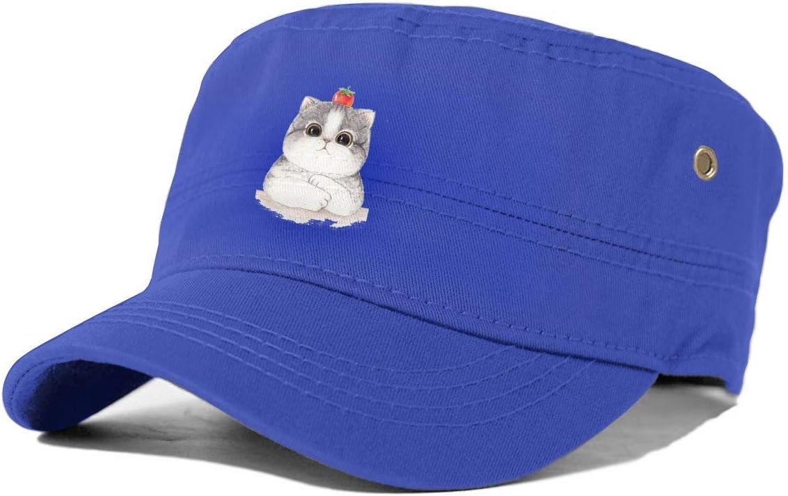 QF9USFEI Hello Kitty Fashion Unisex Adult Washed Denim Cotton Military Army Cadet Cap Flat Top Hat