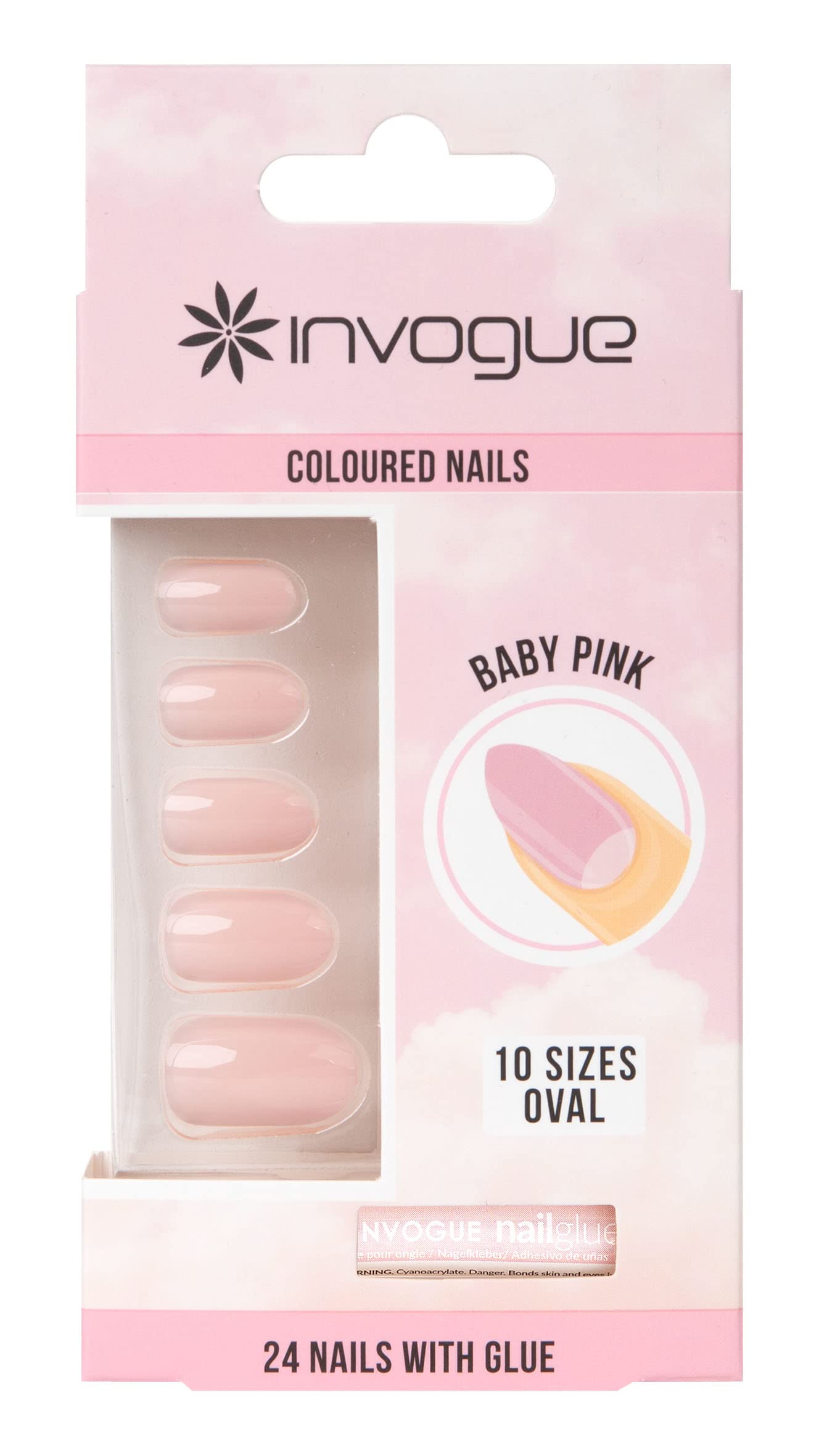 Invogue Coloured Oval Nails - Baby Pink (24 Pieces)