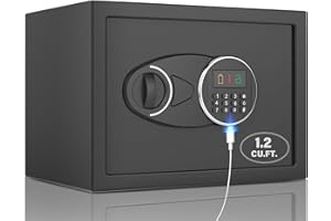 GOLDENKEY <1.2 cu.ft.>Digital Document Safe Box with Key&Code, Steel Security Home Safe Box for Money, Cash, Jewelry with Removable Shelf, Personal Safe Box for Office, Bussiness, Hotel, Black