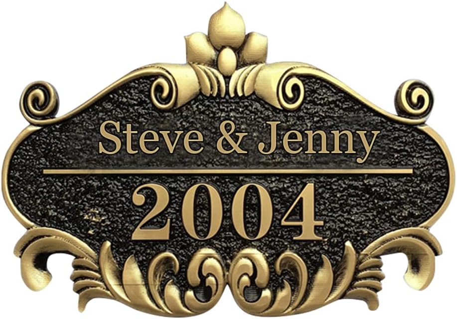 Address Signs - Personalized House Number Home Address Sign Acrylic European Vintage Engraved Plaque Customized Hotel Room Number Plate Self-adhesive Door Tablet (10x7.9 inch two lines/1-12 letters numbers each line)