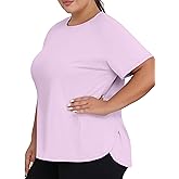 COOTRY Plus Size Workout Tops for Women Short Sleeve Athletic T Shirts Breathable Running Yoga Gym Tee with Side Slits