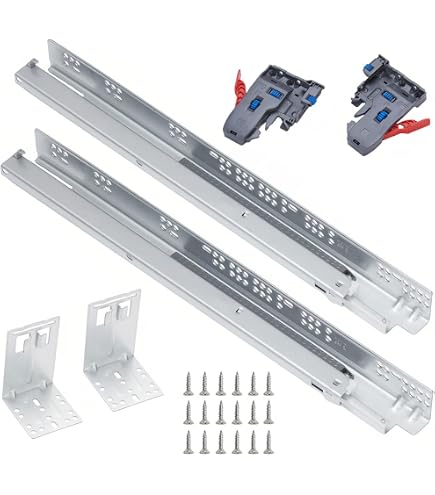 1 paire de glissières de tiroir encastrables, à fermeture douce avec