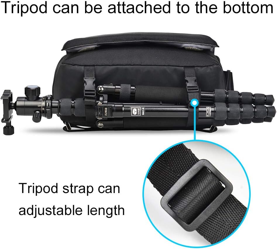 CADeN Camera Shoulder Bag, DSLR Camera Messenger Bag Case with Tripod Holder Compatible for Nikon, Canon, Sony, Mirrorless Cameras and Lenses Waterproof Black : Camera & Photo