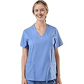 Bovchies Scrub Tops For Women, Soft V-Neck Scrubs Top with 4 Pockets, 2-Way Stretch and Durable Fabric Medical Uniform Top