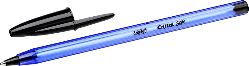 Cristal Soft Stylos-Bille Pointe Moyenne (1,2 mm) - Corps Bleu Ciel - Écriture Douce et Fluide - Noir, Boîte de 50