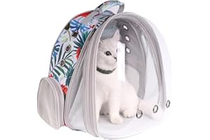 WEVONIGU Cat Backpack Carrier,Small Dog Backpack Carrier,Fit up to 12 lbs, Space Capsule Bubble Window Pet Carrier Backpack,Airline-Approved, Designed for Travel, Hiking, Walking & Outdoor Use (Floral, Front-E