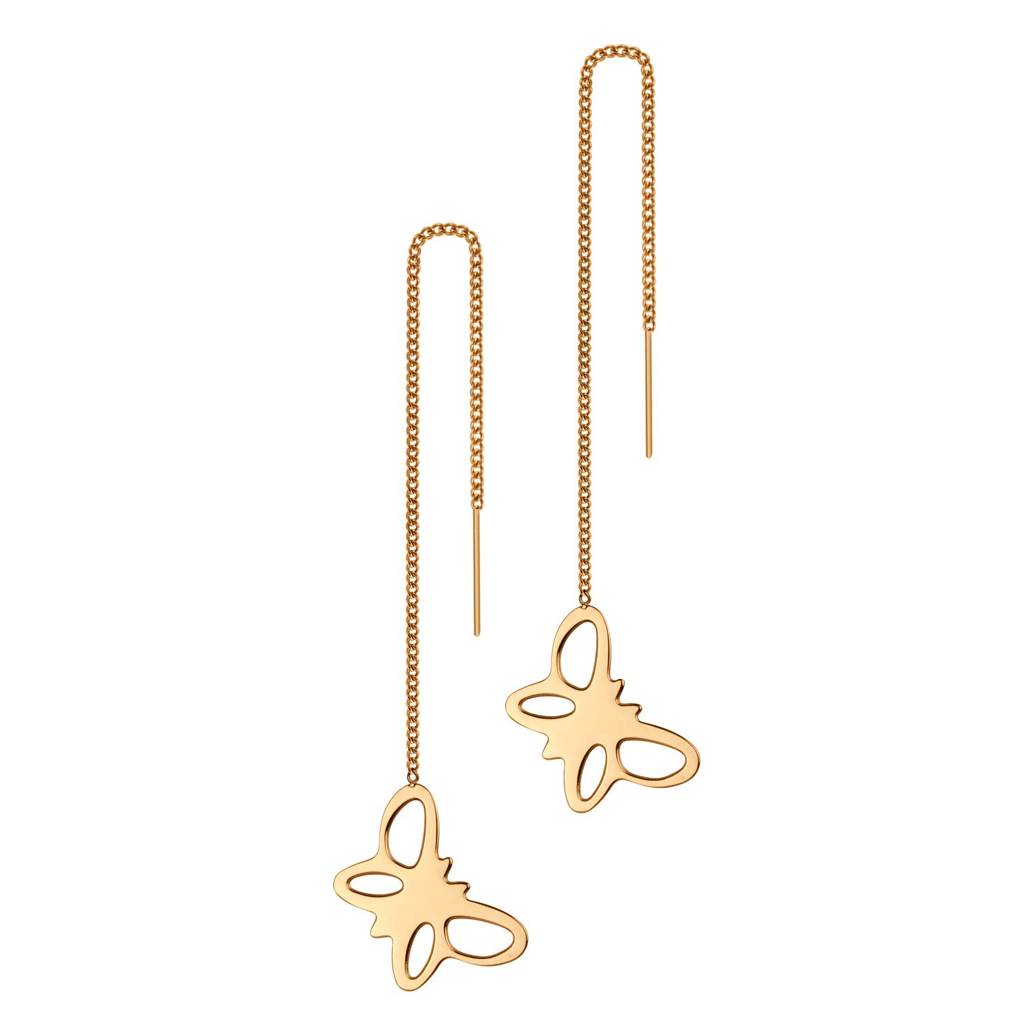 555Jewelry Stainless Steel Dangle Butterfly Earrings, Drop Tassel Threader Dangling Butterfly Earrings for Women & Cute Earrings for Ladies, Rose Gold