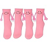 MIZMRSMAIS 2 Pairs Cute Kids Magnetic Hand Holding Socks Cotton Funny 3D Doll Child Hand in Hand Socks Mid-Tube Socks