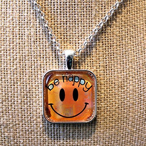 BE HAPPY Smiley Face Art Charm Necklace