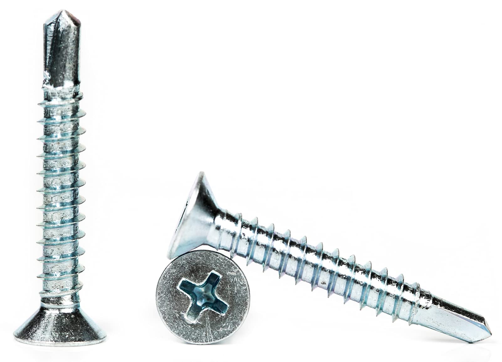 3.9mm x 32mm Self Drilling Countersunk Screws Steel Self Tapping Screws for Metal Sheets Roofing Windows (Pack of 100) F12BC