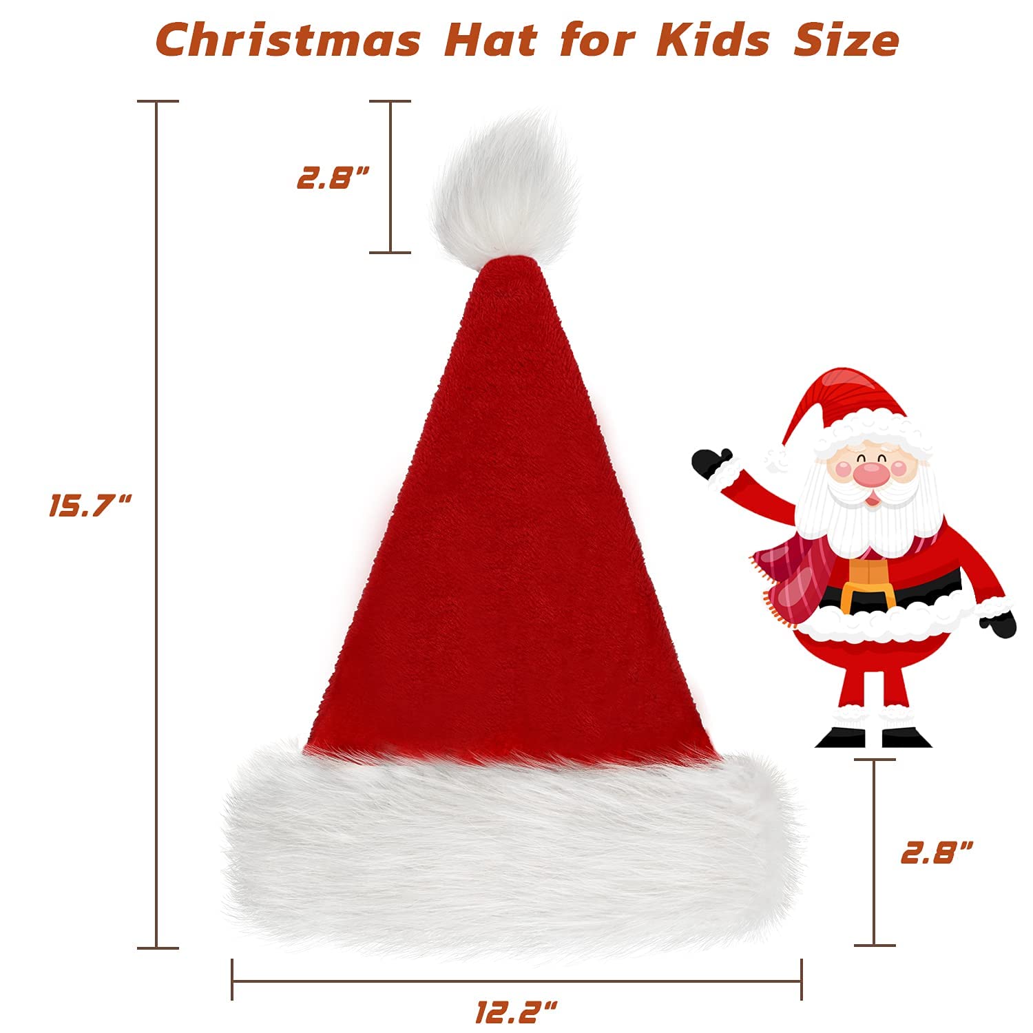 BSVI Christmas Hat, Santa Hats for Adults & Kids Red Velvet Comfort Extra Thicken Holiday Xmas Hat for New Year Festive Party
