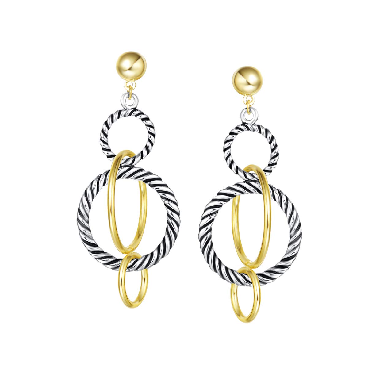 UNY Dangle Earring Designer Brand Inspired Jewelry Multi Hoops Twisted Cable Wire 2 Tone Christmas Gift, Metal, No Gemstone